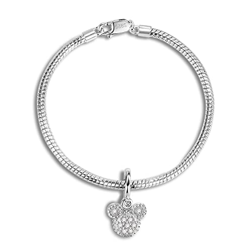 H&Beautimer Pure 925 Silver Bracelet Womens 3MM Snake Chain Mickey Pendant Bracelet Cute Jewelry 6.3-9 Gift - Spring Buckle (Silver 6.7 inches)