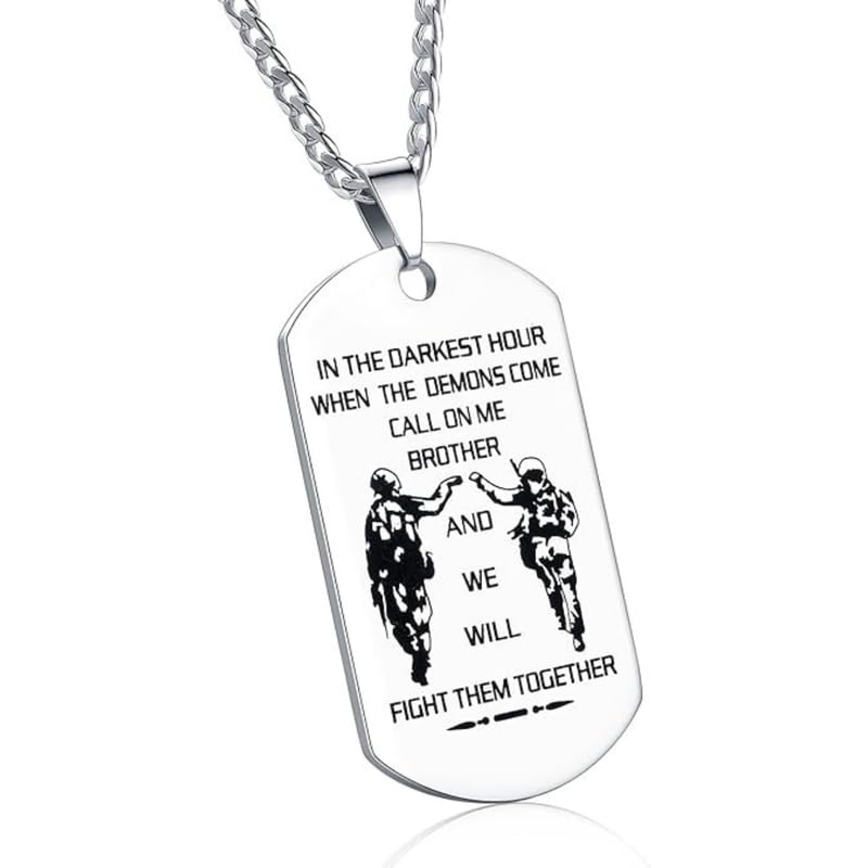 Image of New Dog Tag Necklace Fraternal Pendant For Men Motorcycle Army Brothers Soldier Tough Man BFF Stainless Steel Jewelry Gift SilverShivBLR49