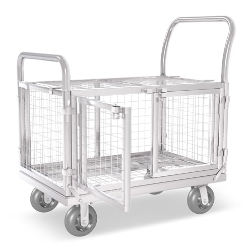 Platform Truck Cart with Cage 2-Door Design 7 in 1 Mutipurpose Handcart with 5