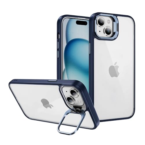 Image of Vaku Luxos Thermoplastic Polyurethane Lens Flip Back Cover For iPhone 15 Plus Stand Holder Back Case With Lens Guard Scratch Resistant Slim Thin Military-Grade Protection-Blue