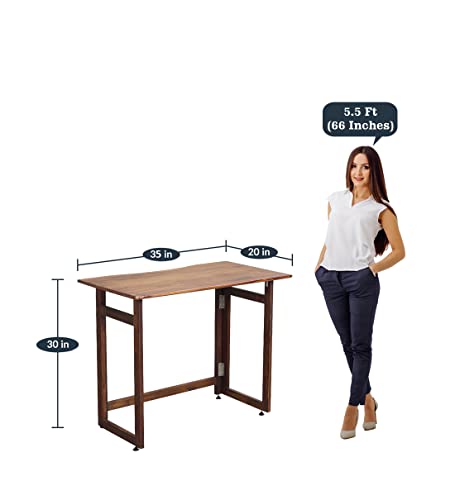 Image of Dawn Riser Teakwood Foldable Laptop Table-Computer,Pc,Study,Writing Folding Desk Home&Office-Space Saving,Easy Storage,Sleek Design-Dawnriser-Walnut Finish,Solid Wood DIY Model