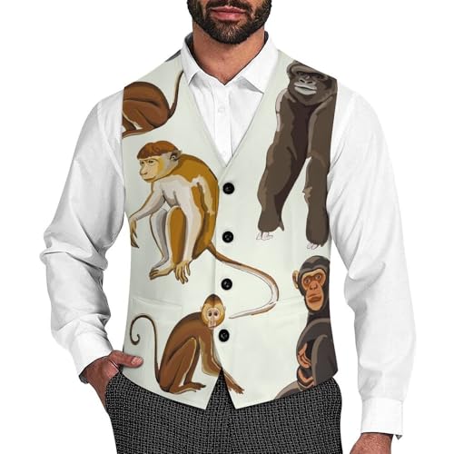 Types of Monkeys And Gorillas Men's Suit Vest Slim Fit V-Ncek Waistcoat Business Casual Vest