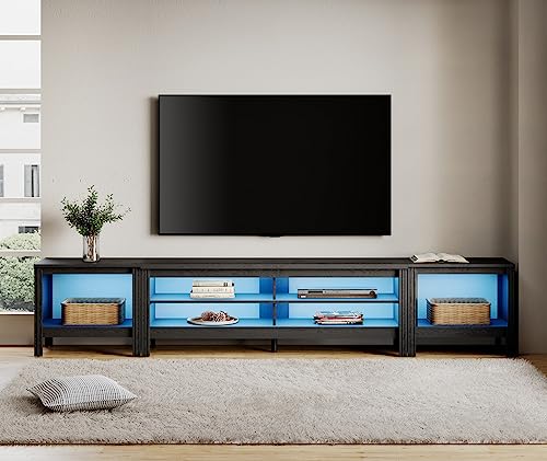 Wampat Led Tv Stand For 100 Inch Tv, Black Entertainment Center For 80 85 90 Inch Tv Console Table With 6 Cubby Storage For Living Room Bedroom #TOP13