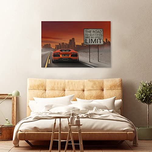 Canvas Wall Art Racing Cars And Funny Street Signs On The Road Wall Decoration Prints Painting Car Pictures For Living Room Bedroom Home Office Kitchen Wall Decor Artwork Abstract Paintings Framed Ready To Hang For Home Modern Decoration 08X12Inch #TOP3