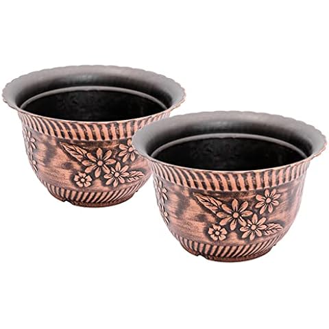 Sapphire USA Set of 2 Planters Fancy Victorian Rustic Look 11X7 in Plastic Flowerpot for Indoor Outdoor Garden Patio Office and Home Decor (Copper-F) Cover