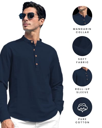 Image of Vida Loca Men Solid Cotton Blend Straight Kurta Shirt