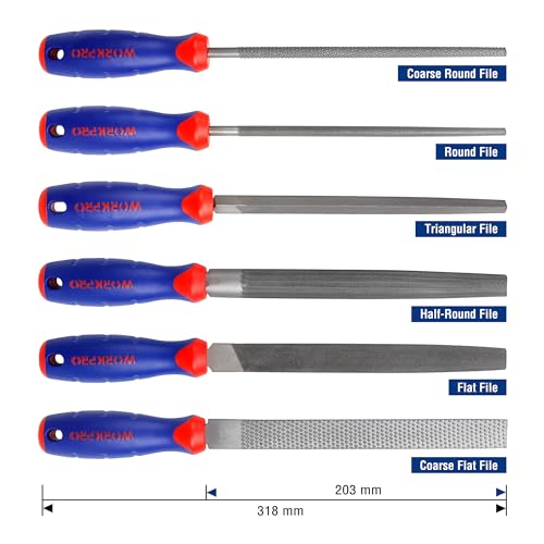 WORKPRO vijlset, platte vijl 200 mm, halfronde vijl 200 mm, ronde vijl 200 mm, driehoekige vijl 200 mm, vijlrasp 200 mm, ronde vijl 200 mm 6-delig. - Afbeelding 3