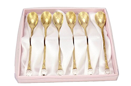 Gold Plated Flatware Tea Spoons With A Clear Crystal Jeweled Tip Set Of 6 #TOP2