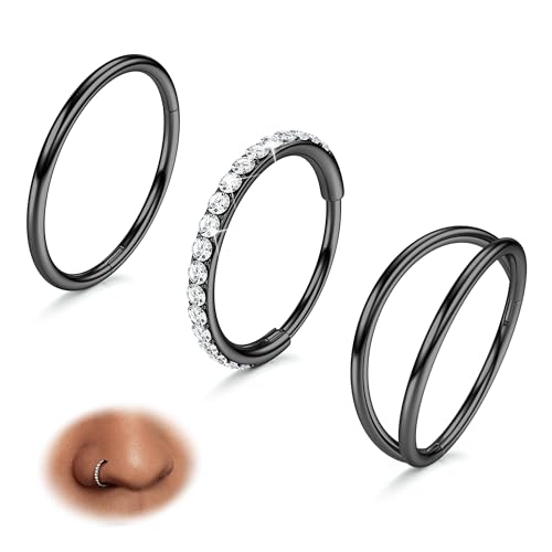 316L Stainless Steel 20G 9mm Black Nose Rings Hoops Septum Ring for Women