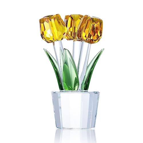 Tulips Glass Flowers Figurines Crystal Decor Collectible Crystal Yellow Flowers 