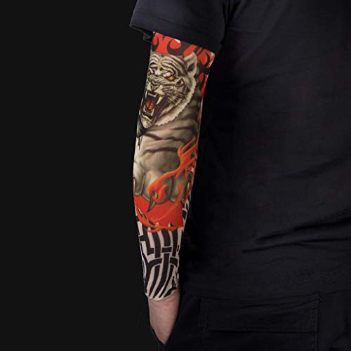 Gospire 6 Pcs Stretchy Nylon Fake Temporary Tattoo Sleeves Body Art Arm Stockings Slip Accessories Halloween Tattoo Soft For Men Women - Thumbnail 6