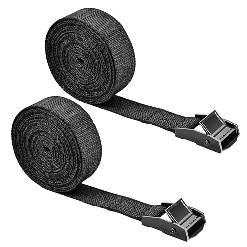 Digank Spanngurte für Gepäck, Kajak, LKW, Anhänger, Motorrad, 2,5 cm x 16,5 cm, Schwarz, 2 Stück