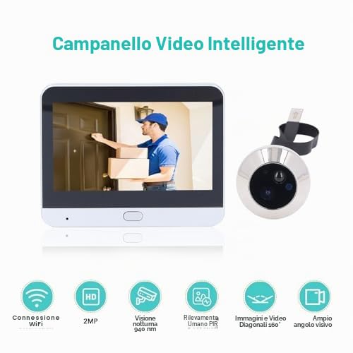 Yunir Spioncino Digitale, Telecamera Spioncino Wireless WiFi 1080P 2MP con Schermo da 4,3 Pollici, Grandangolo da 160°, Induzione Umana, Videocitofono per la Sicurezza Domestica