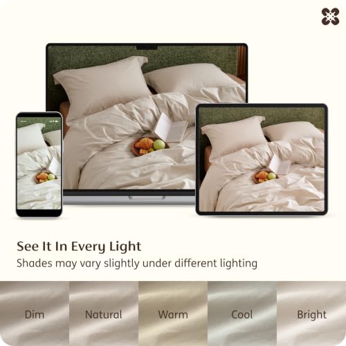 Image of Bedsure 100% Washed Cotton Duvet Cover Super Queen Size - Oatmeal Minimalist Bedding Set Linen Like - PureWoven Plain Simple & Soft Comforter Cover for All Seasons (Oatmeal, Super Queen, 90 inchx98 inch)