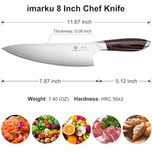 Image of imarku Chef Knife, Japanese Kitchen Knife 8 Inch with High Carbon Stainless Steel, Ultra Sharp Edge Utility Knife, Ergonomic Pakkawood Handle Cooking Knives for Home Cooks and Chefs,Birthday Gift