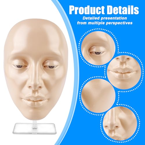 TOATELU Silikon Make-up-Übungsgesicht: Wiederverwendbare Übungskopf mit Ständer, Wimpernverlängerung, Mannequin Kopf Praxis, für Gesamten Gesichts von Gesichtsmalerei Natur