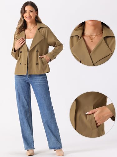 Allegra K Trench Coat for Women's Casual Notched Lapel Double Breasted Outerwear Short Jacket2