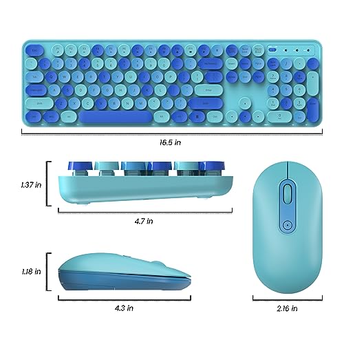 Wireless Keyboard and Mouse, LIZRROT Silent Keyboard Mouse Combo, Full-Sized Colorful Typewriter Keyboard with Round Keycaps, 2.4G Cute Mouse Compatible with PC/Laptop/Computer(Blue) by LIZRROT - Image 8