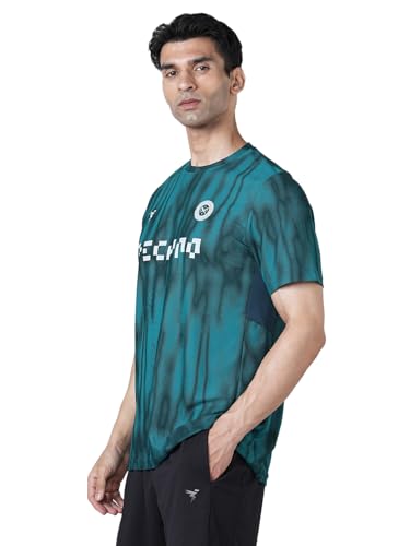 Image of TECHNOSPORT Men Cricket Fan T-Shirt IPL Printed Casual Sportswear Tee Typography Print Slim Fit Round Neck Short Sleeve Polyester Sports Tshirt for MenIPL MensJersey