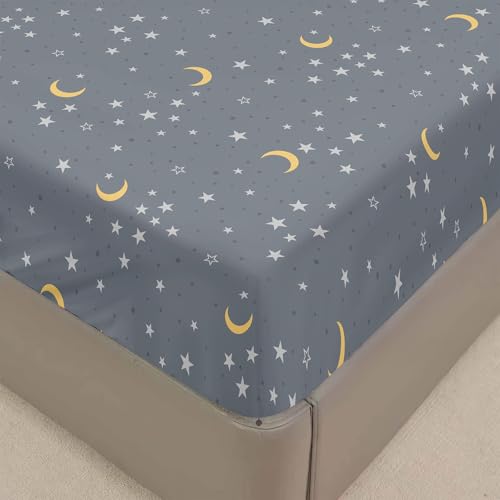 Surwin Spannbettlaken 80x200 Spannbetttücher mit Sterne Mond...