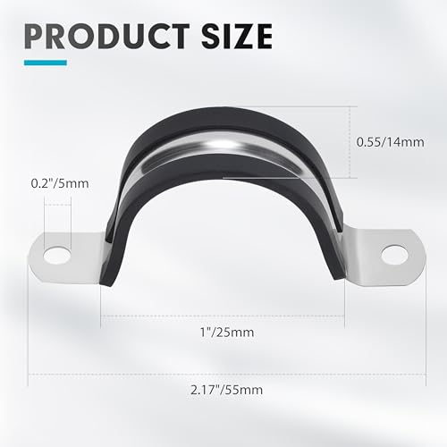 Image of 1 Inch 20 PCS 2 Holes Rubber Cushioned U Bracket Clamp, Reinforced Rigid Pipe Strap, Stainless Steel Conduit Straps Cable Clamp (25 mm) by Tavonuxt