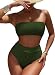 Pink Queen Women's Remove Strap Pad Thong Bikini Set Swimsuit Amry Green M