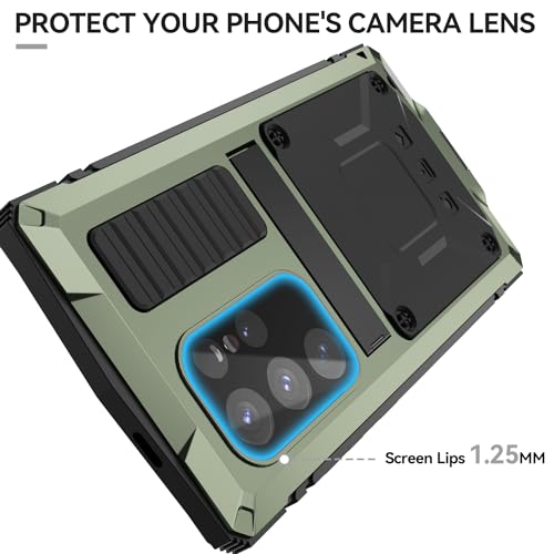 Simicoo Compatible with Samsung Galaxy S25 Ultra Metal Bumper Heavy Duty Case with Stand Screen Protector Camera Cover Hybrid Durable Metallic Military Dust Proof Drop Pro Full Body Man (Green) by Simicoo - Image 6