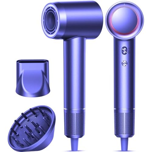 Hair Dryer, 160000 RPM Professional High-Speed Blow Dryer 500 Millions Negative Ionic Care Hair Dryer for Fast Drying, Low Noise Thermo-Control Hairdryer, Travel with Diffuser, Purple