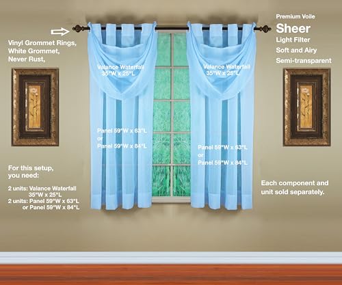 Image of Today's Curtain, Emelia Grommet Sheer Panel 63 inch Sky Blue, 59 inch W x 63 inch L