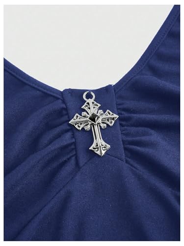 Image of BEAUDRM Women's Y2k Goth Mini Dress Grunge Punk V Neck Tie Back Halter Short Dresses Gothic Halloween Costumes