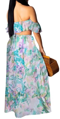 Image of Sexy Two Piece Sets for Women Vacation Elegant Sleeveless Top Long Split Maxi Dress Beach Swimwear