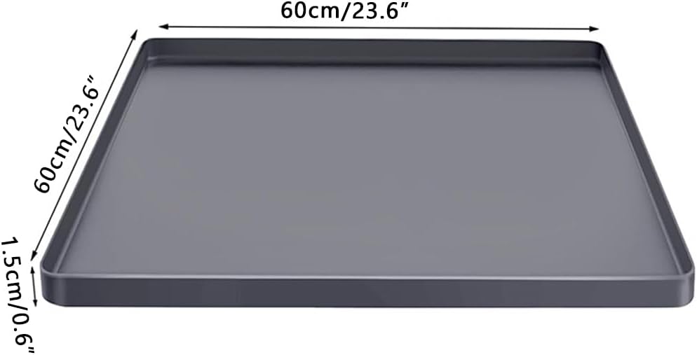 23.6''x23.6'' Washing Machine Drain Pan Silicone Mat with 0.79'' Raised Edges,Non-Slip Waterproof Washer Drip Tray,Prevent Water Leakage Anti-Vibration Soft Floor Mat for Washer (Grey, 23.6''x23.6'')