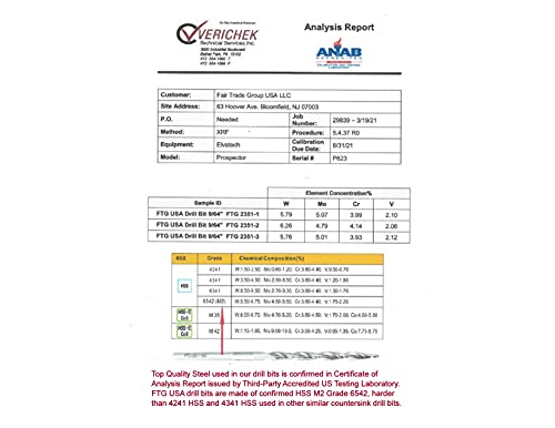 Ftg Usa Replacement Wood Countersink Drill Bit Set 3 Piece Same Size #6 (9/64") Parabolic Flute Taper Point For Woodworking With Straight Shank - Tapered Hss M2 Drill Bit Only #TOP1