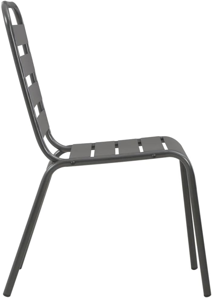 vidaXL 7-Piece Contemporary Patio Dining Set, Dark Gray - Industrial-Style Outdoor Furniture Set with Stackable Chairs, Durable Steel Construction