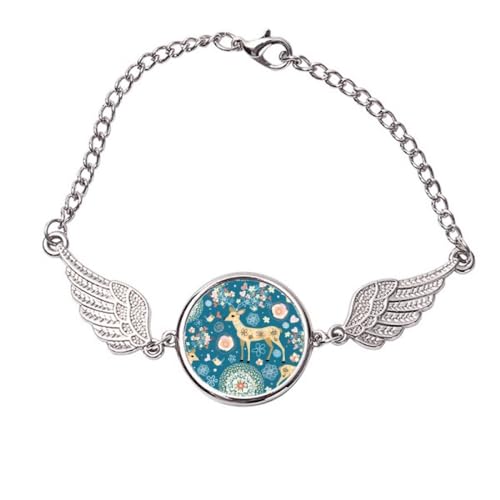 Bracelet en métal avec fleur bleue et motif cerf, idée cadeau