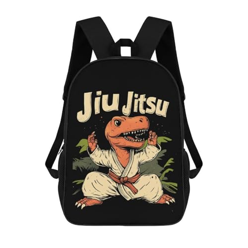 Jiu Jitsu Dinosaur 17 Inch Backpack Classic Travel Daypack with Adjustable Shoulder Straps for Men Women