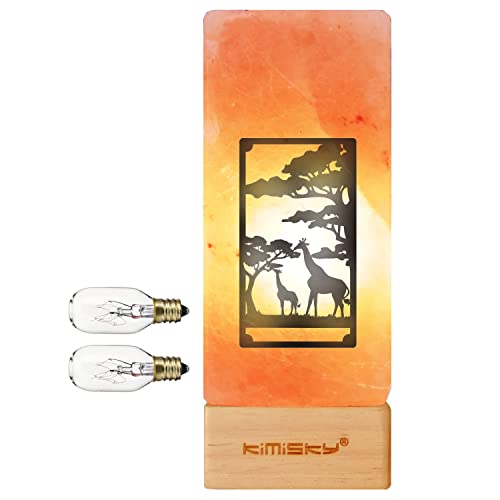 100% Authentic Natural Himalayan Salt Lamp, Hymalain Pink Salt Lamp, Salt Rock Lamp, Exquisite Design Giraffe Decoration, UL-Listed Dimmer Cord + 2 Salt Lamp Bulbs; Holiday Gift