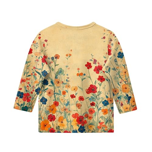 Clothes for Teen Girls 3/4 Length Sleeve Round Neck Shirts Floral Print Blouses Fall Winter Cute Y2K Tops 5-16 Years2