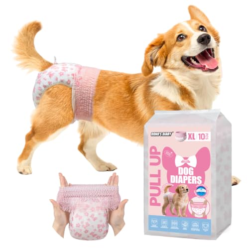 Image of Dono Disposable Pull It Up Female Dog Diapers, 360 Stretchy Waist Puppy Diapers, Super-Absorbent Doggie Diapers with Rapid-Dry Technology Leak-Proof Design for Doggy in Heat Period, XL 40 Pcs