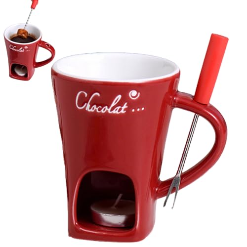Ohphnt Taza para fundir Chocolate con Vela,Tazón Fondue, Tazón Fondue Chocolate, Chocolate Fondue Chocolate, Juego De Fondue De Chocolate De Cerámica, Taza para Fondue De Chocolate con Tenedor