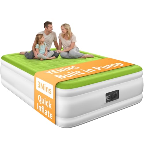 Image of YENING Size Air Mattress with Built in Pump Raised Double Blow up Bed Inflatable Camping Airbed Electric 18 Inch Tall (Queen, Queen)