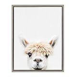 Kate and Laurel Sylvie Alpaca Bangs Animal Print Portrait Framed Canvas Wall Art by Amy Peterson,...