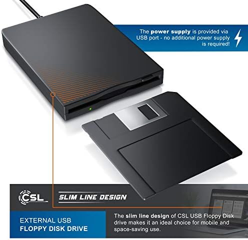 CSL  Portable External Disk Drive  FDD  USB 3.0 for PC Laptop and MAC - Plug Play  1.44 MB  Backup  BIOS updates  RAID driver - MIDI - 3.5 USB External Floppy Disk Drive