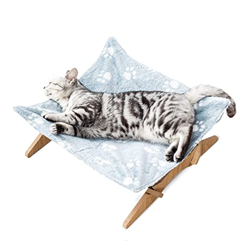 Phupaw Cat Hammock,Raised Wooden Cat Hammocks For Indoor Cats,Detachable Elevated Cat Bed With Stand For Small Dogs Pet,Blue #TOP28