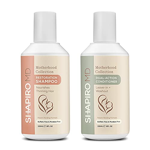 Postpartum Hair Loss Shampoo and Conditioner Set for Mothers, DHT Fighting Vegan Formulas Help Nourish Thinning Hair before and after Pregnancy, Shapiro MD Motherhood Collection (1 Month)