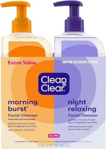 Image of Clean & Clear Oil-Free Facial Cleansers with Citrus Scent, Morning Burst and Night Relaxing, 16 oz 2 Count (Pack of 12)