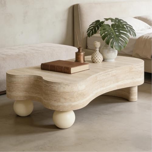MDQMD 47" Beige Cloud Shaped Table with Hidden Storage,Modern Irregular