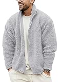 Gemijacka Teddy Fleece Sweatjacke Herren Stehkragen Fleecejacke Herbst Winter Weich Übergangsjacke mit mehrerer Farbe, Grau, M