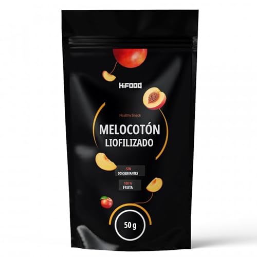 HiFood melocotones liofilizados en rodajas 50 g, fruta 100% natural, crujientes y ligeros, perfectos para muesli, yogur y smoothies