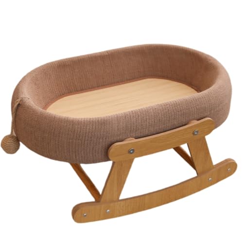 JoFist 猫ベッド 猫爪研ぎロッキングチェア 揺れるデザイン 麻布タイプ 涼感マット 通気性 安定性強い 大空間 クリーニング簡単 付属おもちゃ付き 小型?大型猫対応 (カーキ)